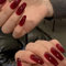 AKOFIC 24 Pièces Faux Ongles Français Long, Cercueil Faux Ongles avec Colle à Ongles, Press On Nails Faux Ongles à Coller Nail Art pour Femme et Fille (Rouge Brillant)