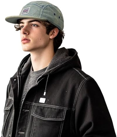 Clakllie Cappellino da baseball in cotone lavato a 5 pannelli, stile hip hop, cappello a tesa piatta, stile skateboard, cappello da fantino con visiera piatta, 5P09-Retro Blu, Taglia unica