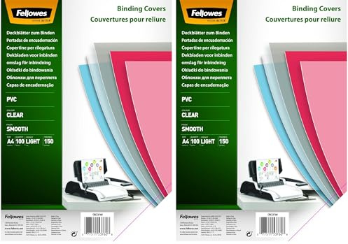 Fellowes PVC Deckblatt für Plastikbindung und Drahtbindung - Stärke 150 Mikron - transparent - Format DIN A4 - Packung mit 200 Stück