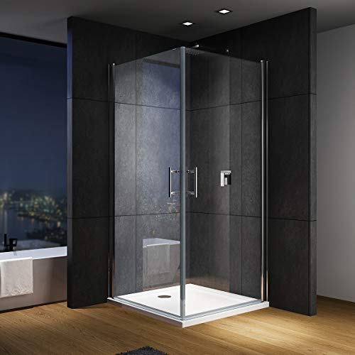 IMPTS Duschkabine Duschtür 100x100x195 cm Doppelt Schwingtüre | Doppeltür Glas Dusche für Eckeinstieg aus 6mm ESG NANO Glas,INKL Duschwanne & Ablauf