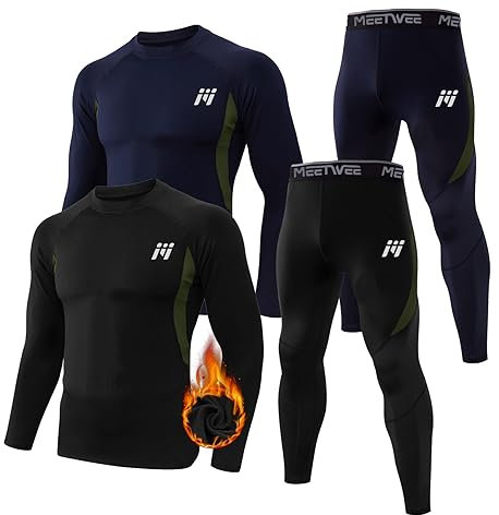 MEETWEE Thermal Underwear for Men, Winter Gear Long Johns Base Layer Top and Bottom Set for Skiing Running
