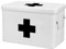 Flexzion First Aid Box Organizer Empty 13 White Vintage First Aid Kit Tin Metal Medical Box - First Aid Storage Box Container Bins with Dividers, Removable Tray and Black Cross Logo