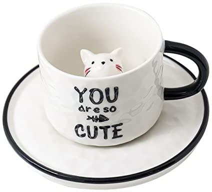 Cabilock Tasse À Café En Céramique 3d En Forme De Chat Avec Oreilles Blanches 220 Ml