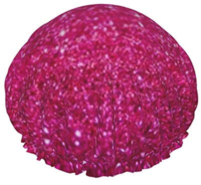 Cuffia da doccia, cuffia da bagno doppia impermeabile con glitter rosa, cuffia da doccia elastica riutilizzabile, cuffia da bagno