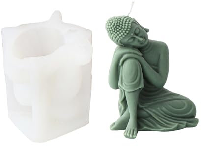 JS MOLD Molde de silicona 3D para velas de Buda, molde de jabón, molde para hacer velas de yeso, jabón, cera de soja (01#)