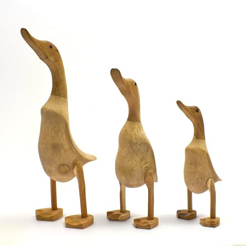 Bamboona Deko Ente aus Bambus/Holzfigur/handgefertigt/Unikat/Einzeln oder als Familie/Geschenk (L: 40cm (einzeln))