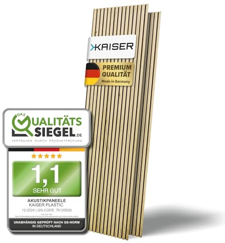 KAISER plastic® Akustikpaneele | Farbe: Eiche | Wandpaneele in verschiedenen Formaten | Deko Wohnzimmer | Wanddeko in Holz | Akustik Paneele Wand | Lamellenwand (300 x 40 cm - 4STK.)