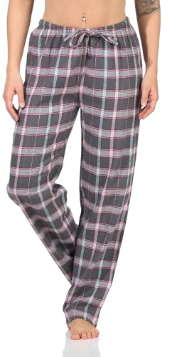 Damen Flanell Pyjama Hose, Karierte Schlafanzug Hose lang