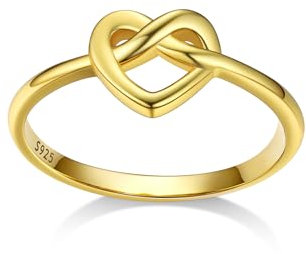 Bestyle Gold Herzring Silber 925 Infinity Herz Ring Eheringe Promise Verlobungsring Paar Knotted Heart Fingerring Hochzeit Valentinstag Schmuck Accessoire, Ringgröße 57