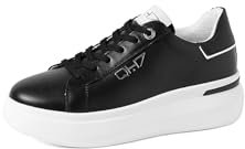 QUEEN HELENA QH7011 Plateau-Sneakers aus Leder, lässig, für Damen, Schwarz , 37 EU