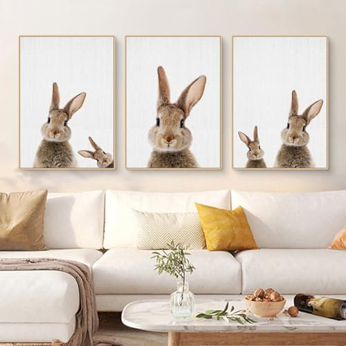 CULASIGN 3er Premium Kaninchen Poster Set, Tiere Hase Bilder Kinderposter Leinwand Wandkunst, Wandbilder Deko für Kinderzimmer Babyzimmer Mädchen Jungen, Ohne Bilderrahmen (40x50cm,ABC)