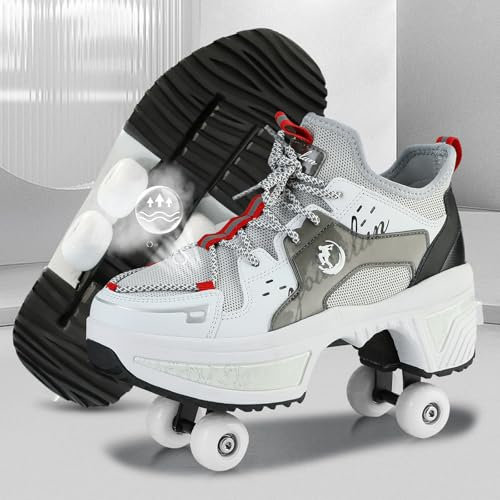 Rollschuhe Schuhe,Schuhe mit Rollen für Mädchen,Turnschuhe mit Rollen Jungen,Roller Schuhe zum Einklappen,LED Roller Skates for Kids,Schuhe Roller Frauen (A, 34)
