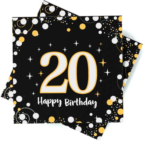 Servietten 20. Geburtstag, 30 Stück Servietten 20 Geburtstag Mann, Deko 20. Geburtstag Mann Frau, Happy Birthday 20 Servietten Tischdekoration, 3-Lagig Geburtstagsdeko Servietten