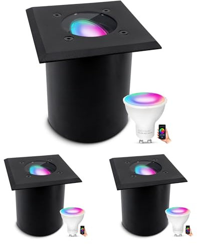 SSC-LUXon 3 Stück JUAVI Bodenleuchte Einbau aussen schwarz kompatibel mit Smart Speaker - Außenleuchte Garten mit Smart Home GU10 LED