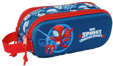 safta Spidey 3D Doppelmäppchen für Kinder, ideal für Kinder im Schulalter, bequem und vielseitig, Qualität und Widerstandsfähigkeit, 21 x 6 x 8 cm, Marineblau/Rot, Marineblau/Rot, Estándar, Lässig