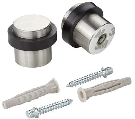 SOTECH 2er Set Türstopper STOPPER Bodenmontage (Ø 36 mm, Höhe 32 mm, echt Edelstahl SS201 gebürstet) Bodentürstopper mit Gummipuffer zum Schrauben und Kleben