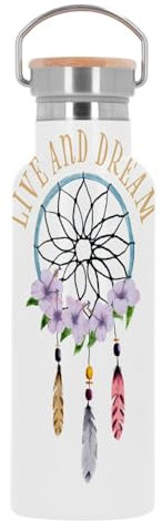 Trinkflasche aus Edelstahl, Thermosflasche, Live and Dream Bohemian Hippie Culture, 500 ml