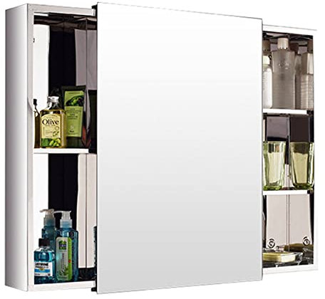 WLCNYL Armoire de Salle de Bain avec Miroir, Armoire à Miroir à Porte coulissante, Armoire à Miroir en Acier Inoxydable pour Toilettes, Salle de Bain, Balcon (Couleur : Argent, Taille : 80 x 13 x 5