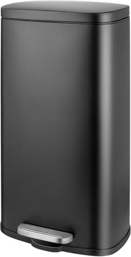 LIFERUN Mülleimer Küche 30l, Abfalleimer mit Deckel, Softclose Treteimer aus Stahl, mit Inneneimer für Küche, Badezimmer, Büro, Schwarz