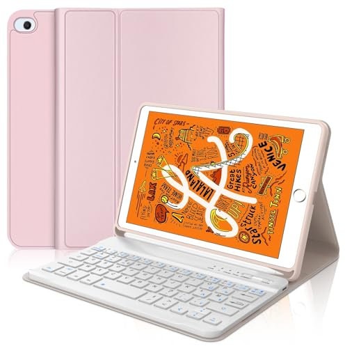 JADEMALL Coque Clavier pour iPad Mini 5/4/3/2/1 7.9, AZERTY Français Clavier Magnétique Détachable Bluetooth pour iPad Mini 5/4/3/2/1 7.9, Rose