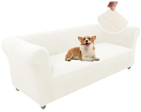 BXFUL Stretch Chesterfield Sofabezug 1 2 3 Sitzer Sofahusse mit Armlehne Spandex Jacquard Sofa Überwürfe rutschfest Sofa Überzug Waschbare Sofabezug für Haustiere (Beige,3-Sitzer)