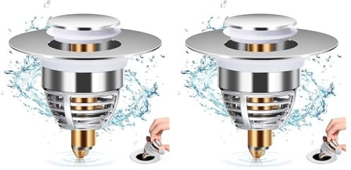 Diboniur Tappo per Lavandino del Bagno Aggiornato, Tappo Bidet Universale Pop up,Tappo di scarico in metallo per vasca da bagno, cucina, lavabo (apertura foro di scarico 32-42 mm) (Confezione da 2)