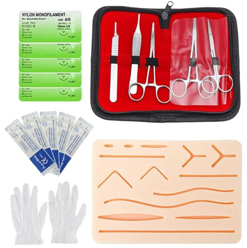 Chirurgisches Nahtse, Nahtmaterial Chirurgie, Suture Practice Kit, Silikon-Nähkissen mit Werkzeugsatz,Nahtübungsset