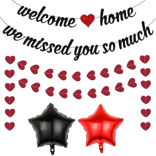 Welcome Home, Rot und Schwarz Willkommen Zuhause, Herzlich Willkommen Girlande, Willkommen Girlande Geeignet für Familientreffen, Dekorationen und Thematische Anlässe