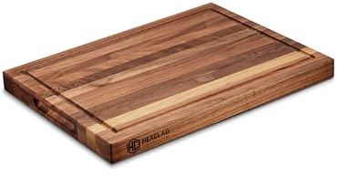HexClad Medium Walnut Cutting Board, Double-Sided with Juice Groove & Recessed Handles, Durable, Scratch-Resistant Hardwood, Great for Chopping, Carving & Serving, 11.75x15.75