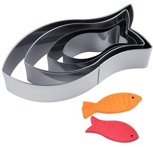 4 Stück Ausstechformen für Fische, Spülmaschinengeeignete Fisch Ausstecher aus Edelstahl, Wiederverwendbare Fischform Keksausstecher, Goldfish Plätzchenformen für Plätzchen, Tortendeko, Kommunion