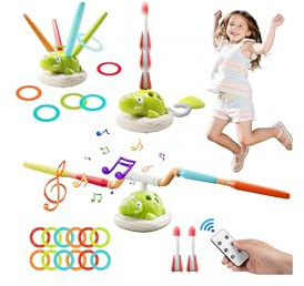 Kssvzz 3 in 1 Outdoor Spiele für Kinder, Dinosaurier Garten Spielzeug Kinder mit Ringwurfspiel, Raketen Spielzeug, Musik Jump Rope, Geschenk Kinders Junge Mädchen 3 4 5 6 7 8 9 Jahre