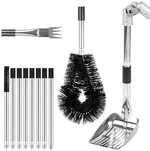 Gutter Cleaning Brush Kit - 4m Extendable Telescopic Pole, Adjustable Angle | Heavy Duty Stainless Steel & Nylon Bristles - Includes Gutter Scoop, Rake & 8 Detachable Rods for Downpipe, Eaves Cleaning
