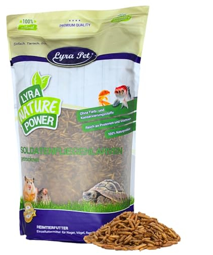 Lyra Pet® 1 kg Soldatenfliegenlarven getrocknet - Hermetia Illucens | Black Soldier Fly - wie Mehlwürmer - reich an Kalzium & Proteinen energiereiches Futter für Vögel, Fische, Nager & Reptilien