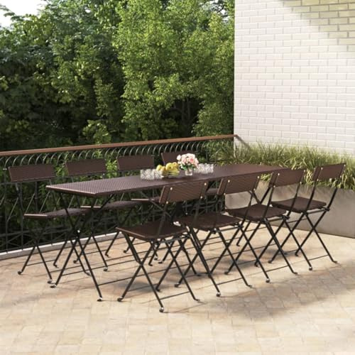 ULUYYUC 8 klappbare Bistrostühle Braun Poly Rattan Gartenstühle 40x45x79 cm wetterfest platzsparend faltbar Stahlrahmen bis 110 kg für Garten Balkon Camping Terrace