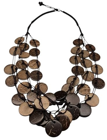 Sanixa Karma NH10355787 Statement Halskette Holz vers. Farben Damen Textil bunt Kette 55 cm Schmuck für Frauen Damenhalskette Statementkette modern Holzkette