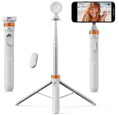 K&F CONCEPT 162cm/63'' Tripod for iPhone with Remote Control - White | Compact Magnetic Phone Selfie Stick Tripod Compatible with Mag-safe/Samsung,etc(Includes metel ring) - MS19