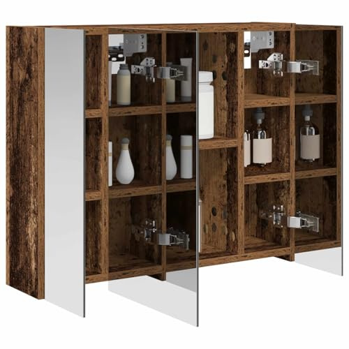 vidaXL Badezimmerspiegelschrank Altholz 60 x 14,5 x 50 cm, Badezimmer Aufbewahrung, rechteckiger Schrank, modernes Design, platzsparender Wandspiegel, verstellbares Regal, Organizer
