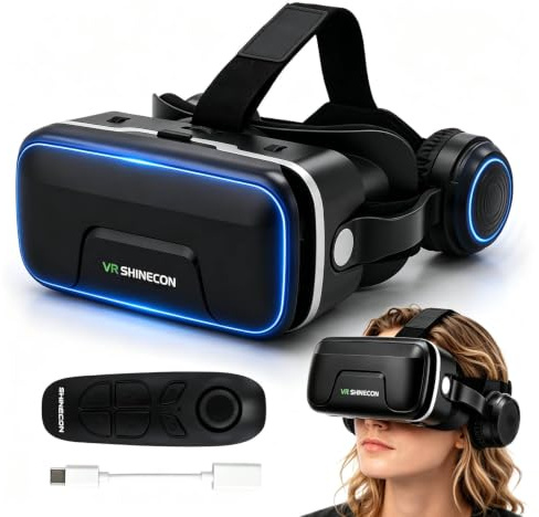 Gafas de realidad virtual 3D para teléfono móvil con auriculares, Gamepad, gafas de realidad virtual con campo de visión de 120°, protección contra la luz azul, auriculares VR distancia ocular