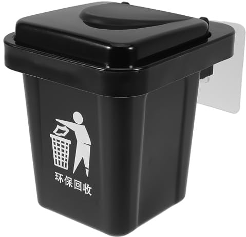 Vaguelly Mini Poubelle de Voiture Noire avec Couvercle, en Acier Inoxydable et Abs, Compacte et Décorative, Cuisine ou Bureau avec Montage Mural Pratique