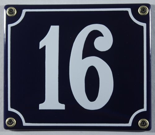 Buddel-Bini Wetterfestes Emaille Hausnummernschild Nr. 16 blau/weiß 14x12 cm sofort lieferbar