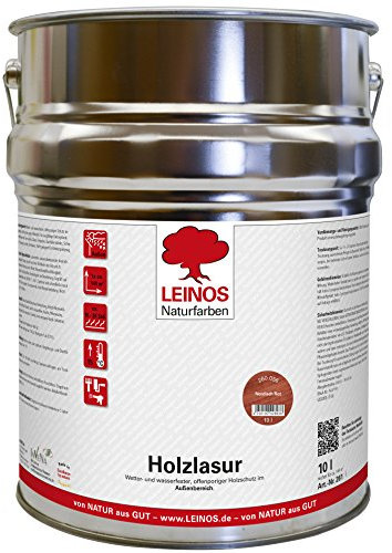 Wetterfeste Holzlasur für Außen 056 Nordisch Rot 10,00 Liter – offenporiger Holzschutz mit Filmschutz gegen Pilzbefall – für Fenster, Türen, Zäune & Pergolen – wasserabweisend, lasierend