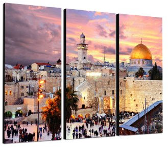 Paul Sinus Art Wandbild: Jerusalem Christentum Gelobtes Land Klagemauer, 3x40x90 cm, Modern, Wandmontage, Leinwand, Holzrahmen, Religiös, Wandbild, Küche, Wohnzimmer, Schlafzimmer