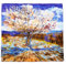 Prettystern P907 Femme 90cm étole carré Foulard Chale en Soie Tableau Imprimé D'art Arbre aux Pêches en Bleu et Violet