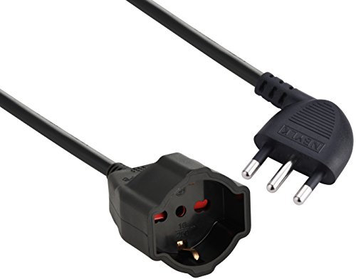 Electraline 46107 Prolunga 3 mt Spina 16A e Presa polivalente (schuko +10/16A), Nero-Sezione Cavo 3G1,5 mm