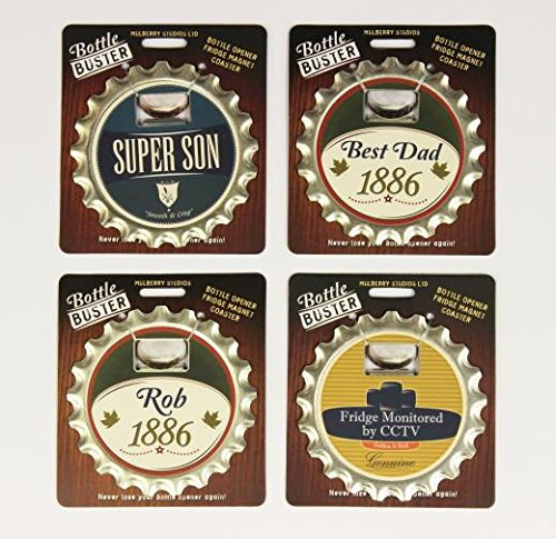 Bottle Buster Beer Opener Fridge Magnet Cap Coaster - Mens Stocking Filler (Harry)