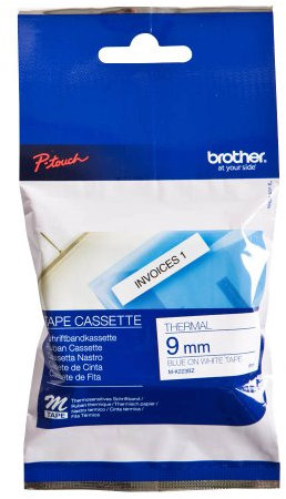 brother Beschriftungsband M-K223 / 9 mm / Druck blau / Band weiß / für brother P-touch 55, 60, 65, 75, 80, 85, 90, 110, BB4, mini-tech