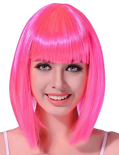 DEGUISE TOI - Perruque carré mi-long rose fluo femme - Perruques Mi-longues