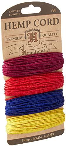 Hemptique Shades of Hitze Hanf Kordel, Jute, Magenta/rot/royal blau/gelb, 20 lb, 1,5 mm, 9.1 m, Set von 4