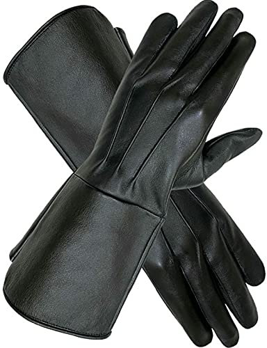 SI Herren Mittelalter Renaissance Cosplay Swordman Steampunk ungefüttert Lederhandschuhe, Schwarz, Medium
