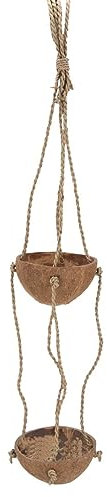 NaDeco Blumenampel mit 2 Kokos Becher, ca. 75 cm | Kräuter Blumen Ampel | Boho Deko | Kokosnuss Schale | Blumenhänger | Deko Blumentopf | Deko Kokosnuss | Deko Kokosnuss | Beach Club Deko